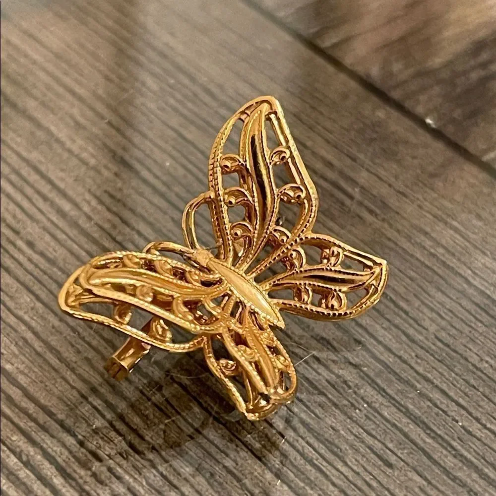 Vintage Gold-tone NAPIER Filigree Butterfly Pin - Brooch